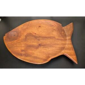 Vintage Kamani Wood Carved Fish Tray Bowl Platter Unique 1980's